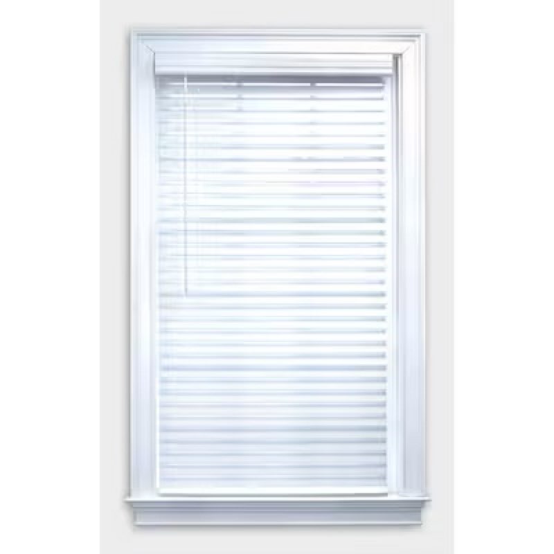 allen + roth 2-in Slat Width 27.0-in x 64-in Cordless White Faux wood Room darkening