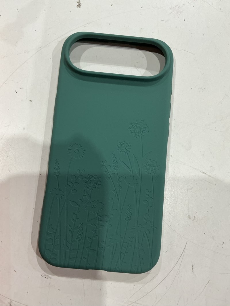 Condition photo showing Good Condition for liquid silicone case for iphone 17 air compatible with magsafe, fall engraved floral design shock proof heavy-duty protection hard phone case for women girls, midnight green iphone 17 air midnight green