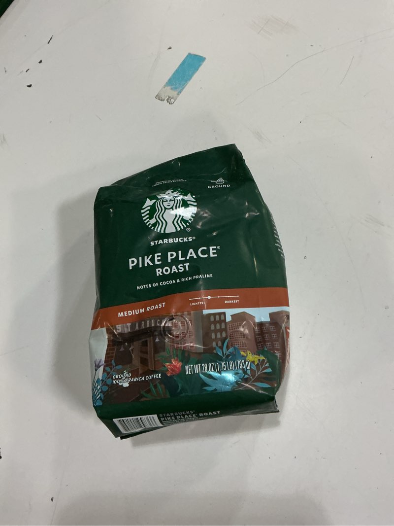 Condition photo showing Good Condition for ( B/31/07/2025) Starbucks Ground Coffee, Medium Roast Coffee, Pike Place Roast, 100% Arabica, 1 Bag (28 Oz)