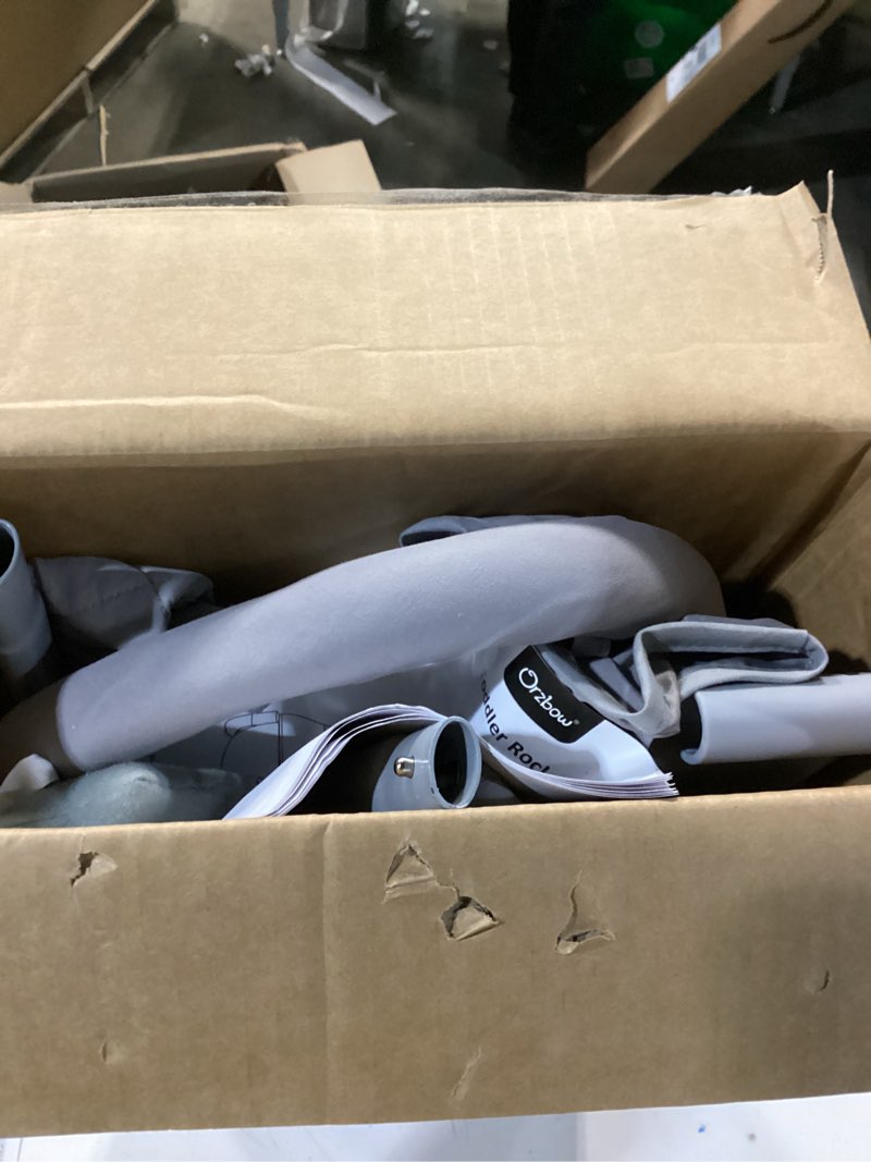 Condition photo showing As Is for Orzbow Electric Baby Bouncer & Rocker with Innovative Auto Rocking Motion, Adaptable 3-Speed, Smart Tap Sensing, Soothing Sounds, and 3 Recline Positions, 2-in-1 Automatic Baby Rocker Chair, Grey Light Grey