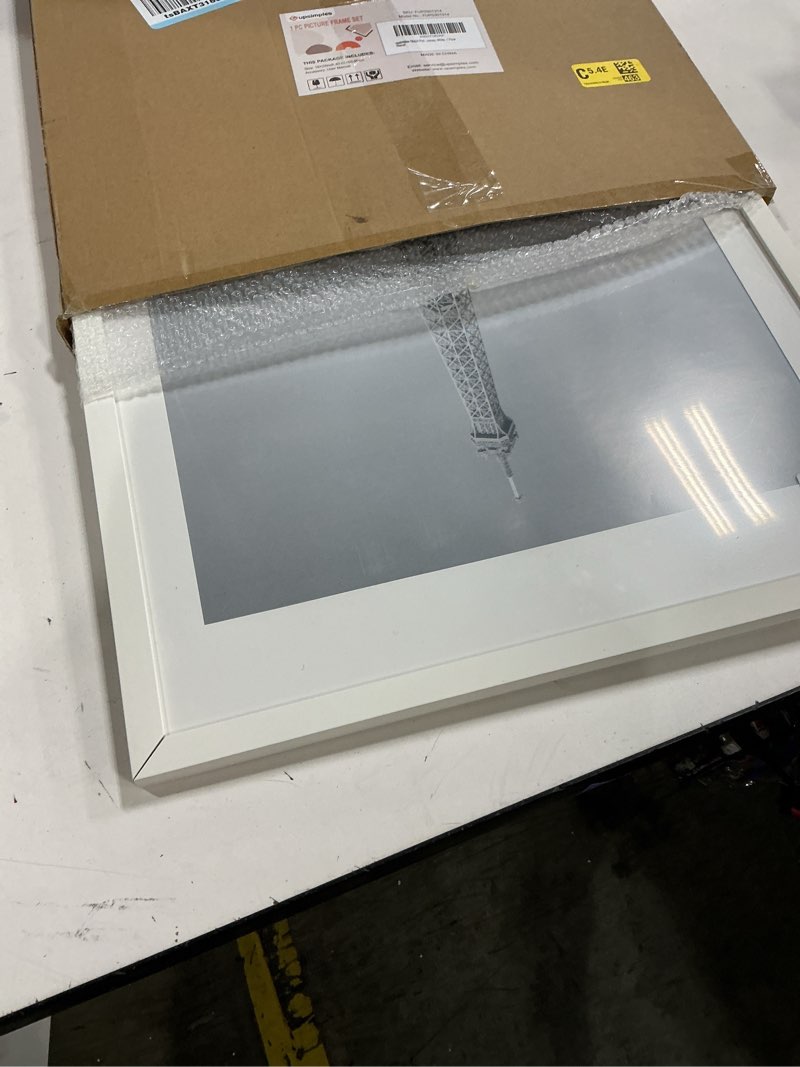 Condition photo showing Good Condition for upsimples 16x24 Picture Frame, Display Pictures 14x20 with Mat or 16 x 24 Without, Wall Hanging Poster Frames, White, 1 Pack White 16x24
