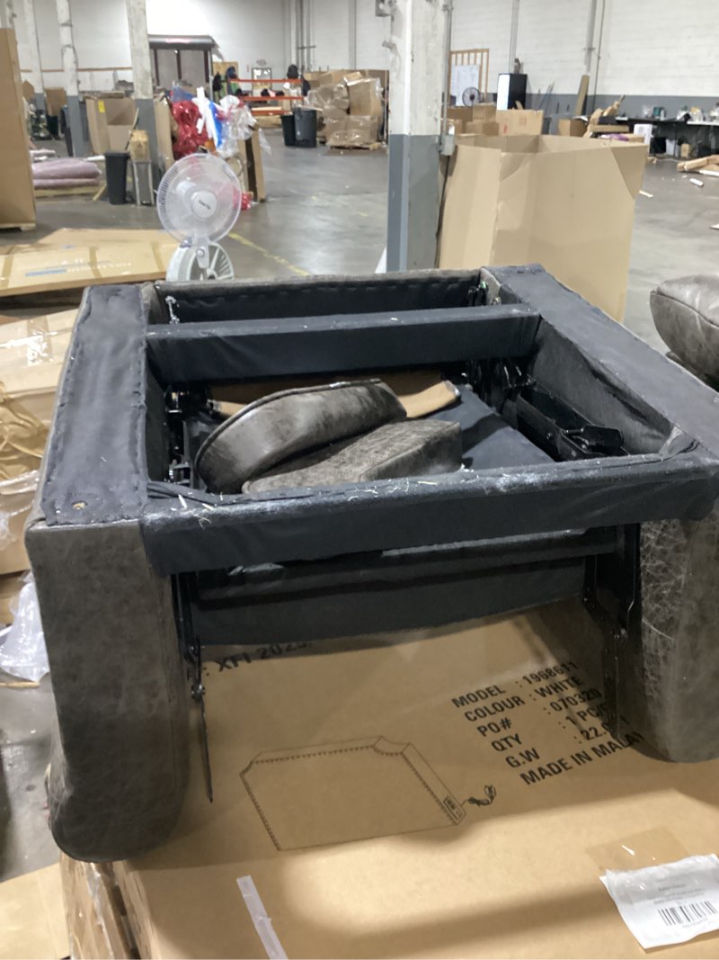 Condition photo showing As Is for 34.6\" wide classic and overstuffed soft pushback recliner with rivet