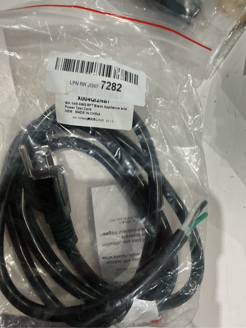 Condition photo showing As Is for vockjour 6 ft 14/3 appliance and power tool cord, 14 awg 3 prong black heavy duty replacement power cord with open end, nema 5-15p, 125v ac pigtail, 15a 1875w, etl listed 6 ft 14 awg
