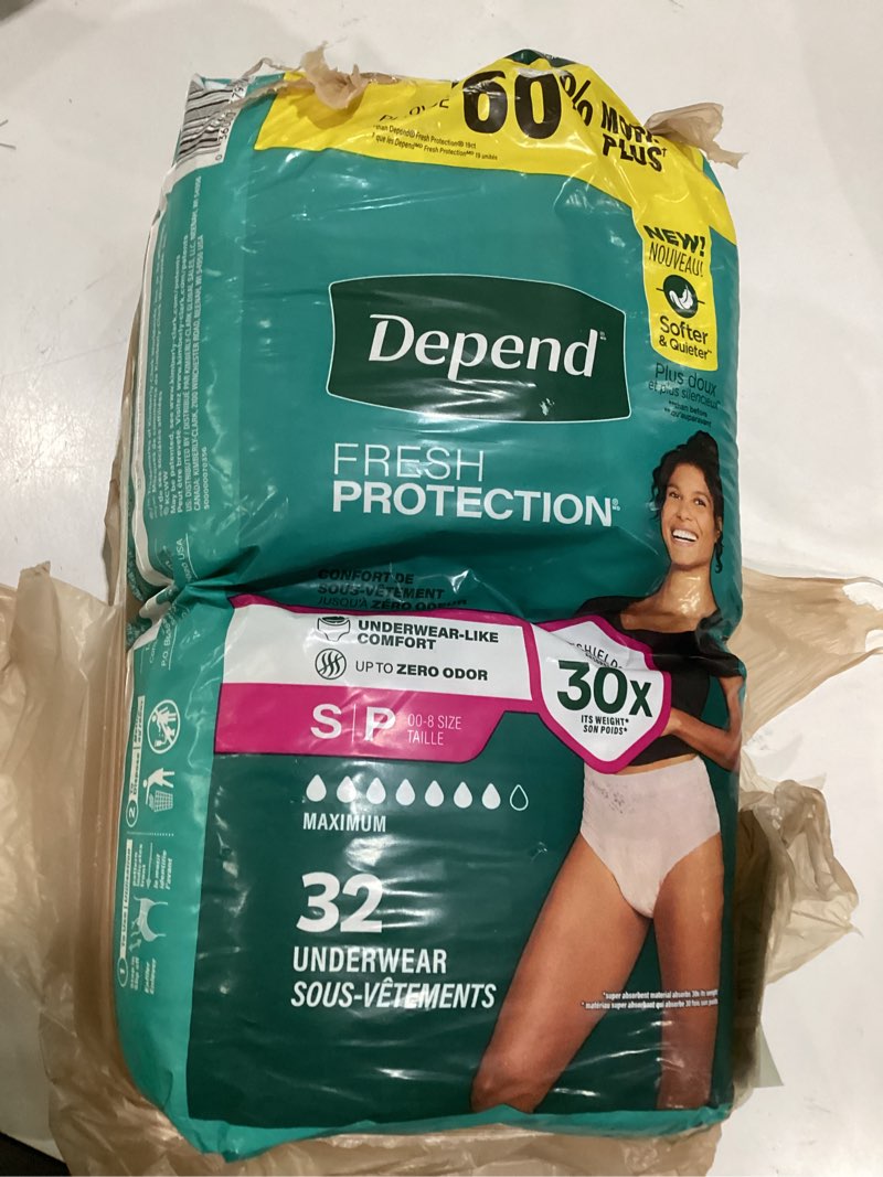 Condition photo showing As Is for depend fresh protection adult diapers, incontinence underwear for women, disposable, maximum, small, blush, 32 count, packaging may vary small 32