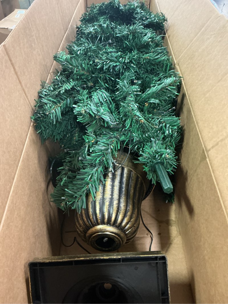 Condition photo showing Good Condition for 4FT Prelit Christmas Tree 2-Pack Artificial Potted Christmas Tree with 100 Warm White LEDs Battery Powered & 8 Lighting Modes for Xmas Porch Entrance Decorations Christmas Trees-warm White