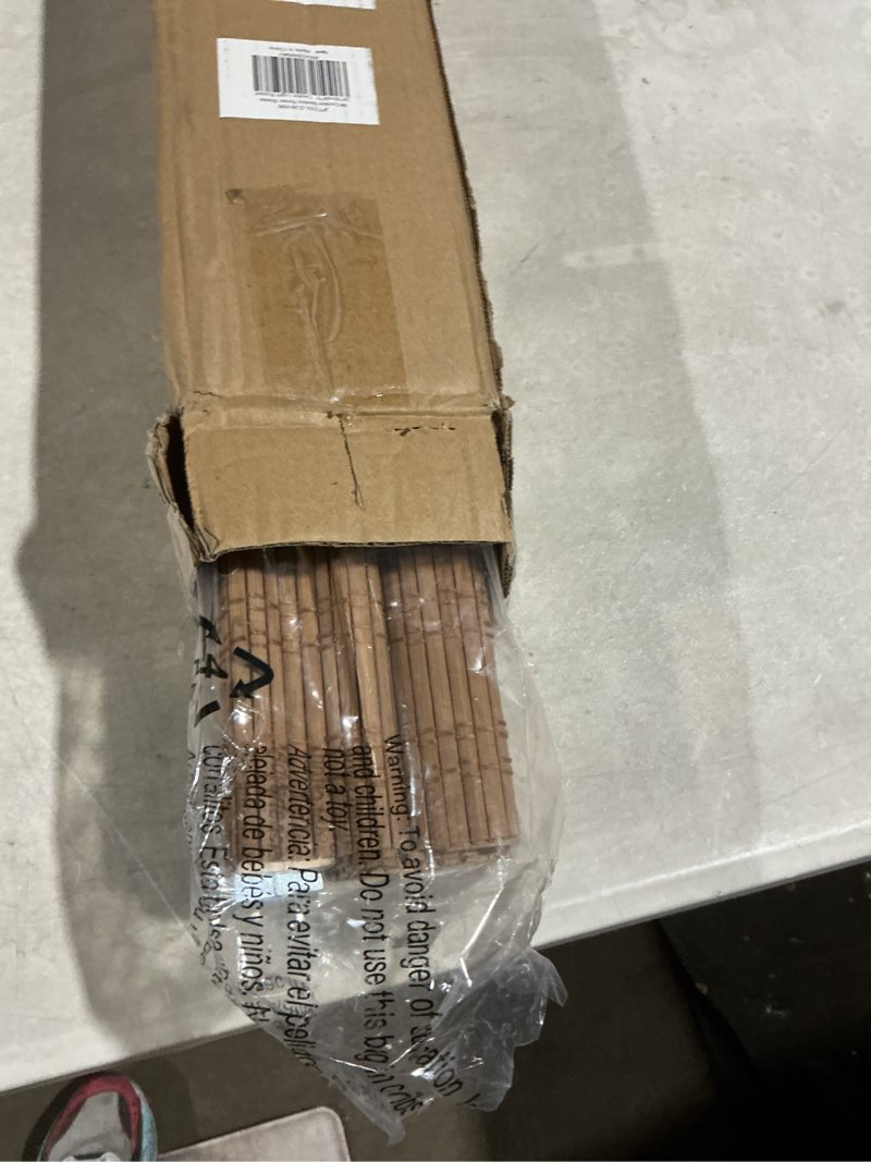 Condition photo showing As Is for LazBlinds No Tools No Drill Cordless Bamboo Roman Shades, Light Filtering Window Treatment, Roll Up Bamboo Blinds for Windows 24'' W x 48'' H, Ceylon Light Russet Light Filtering-ceylon Light Russet 24" W x 48" H