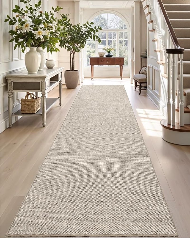 DEXI Hallway Runner, 100x300 Washable Non Slip Rubber Backed Carpet, Absorbent Thin Long Entryway Runners for Kitchen, Laundry Room, Patio Entrance, Beige