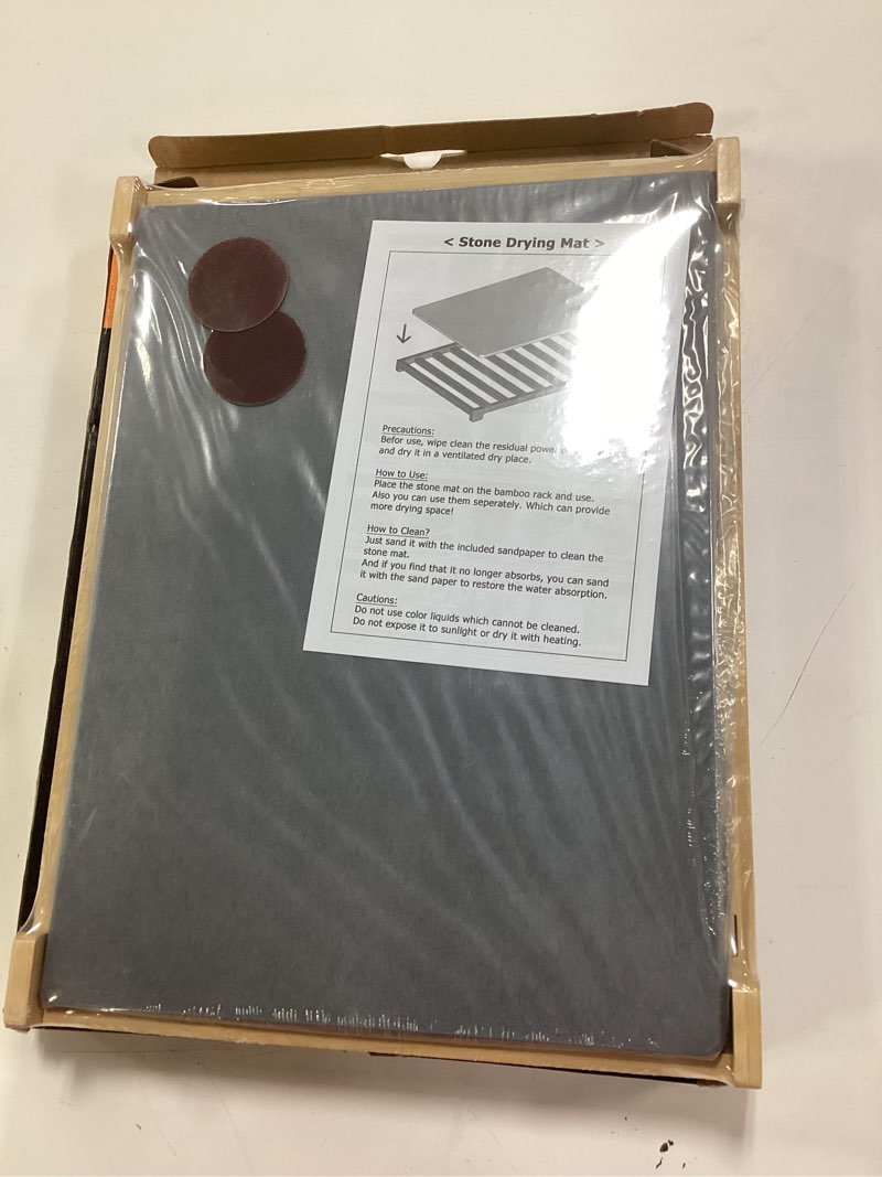 Condition photo showing New/Like New for spaceaid stone drying mat for kitchen counter, bamboo rack dish pad, instant dry diatomaceous earth mat dishes, stone dish fast drying mat board (15.8 x 11.8 inch, gray) dark gray