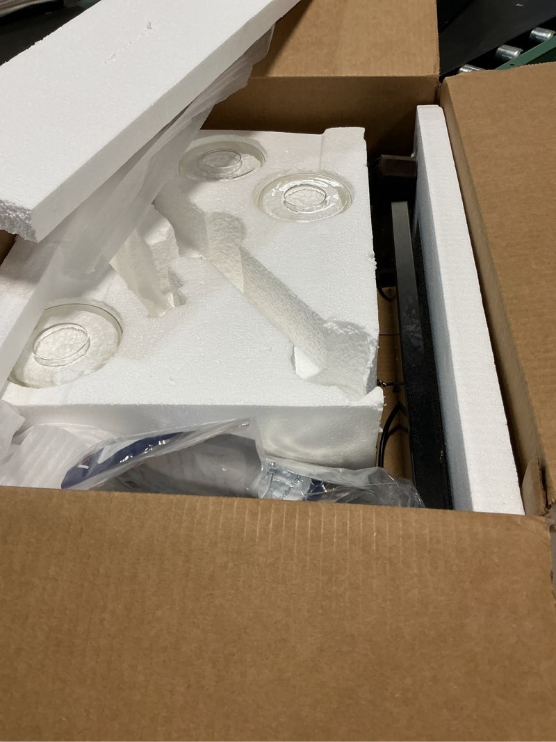 Condition photo showing As Is for farmhouse bathroom vanity light fixtures, rustic 3-light wood vanity lights for bathroom, vintage black wall sconces lighting, light fixtures over mirror, with glass shade black and wood 3-light