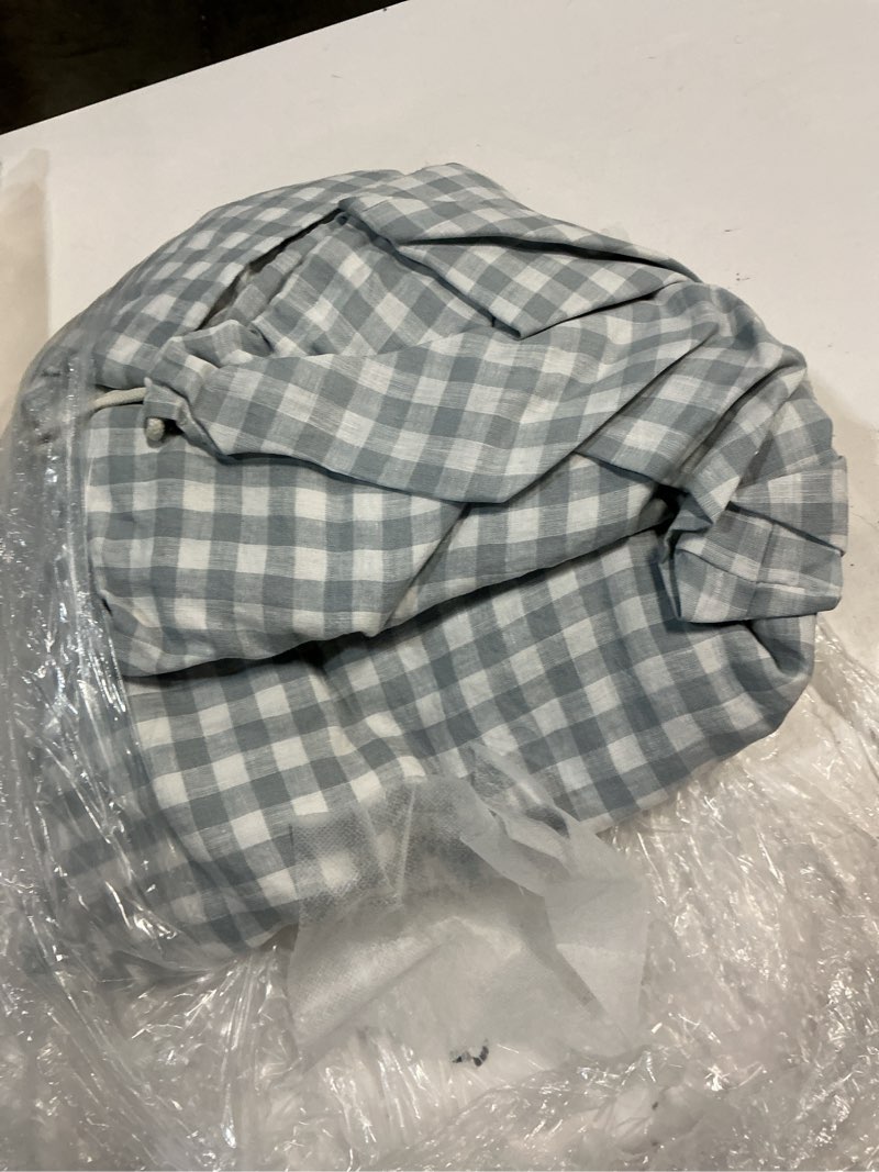 Condition photo showing As Is for quince european linen gingham duvet cover, full/queen, blue fog gingham