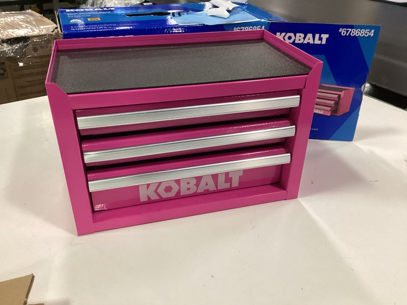 Condition photo showing Good Condition for Kobalt Portable tool box 11.1-in W x 7.36-in H x 6.14-in D 3 -Drawer Hot Pink Steel Tool Box