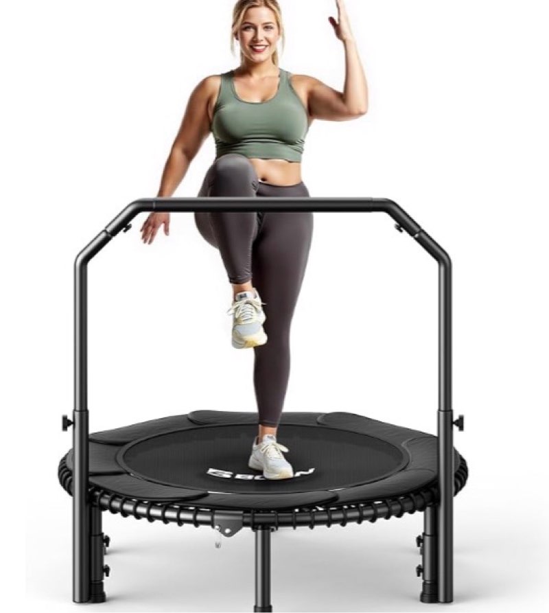 BCAN 40"/48" Mini Rebounder Trampoline for Adults with Bar, 450/550LBS Fitness Trampoline with Bungees, Adjustable Handle, Stable & Quiet, Indoor Outdoor, Whole-Body Workout & Relaxation at Home