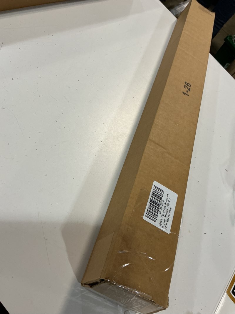 Condition photo showing New/Like New for aosky cordless roller shades blackout blinds for windows room darkening rolled up shades with spring system, uv protection window shades door blinds for home and office (26" w x 72" h,white) 26"w x 72"h white