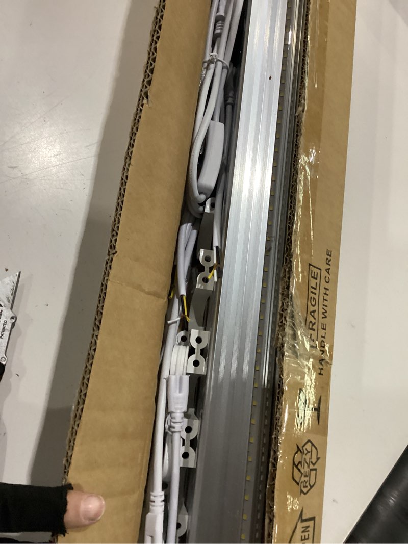 Condition photo showing As Is for 6 pack 50w 4ft led shop light, super bright 7500lm 5000k v shape 4' led shop lights, linkable 4 foot led shop lights for garage warehouse, supermarket, basement, barn, storage area 4ft-6pack