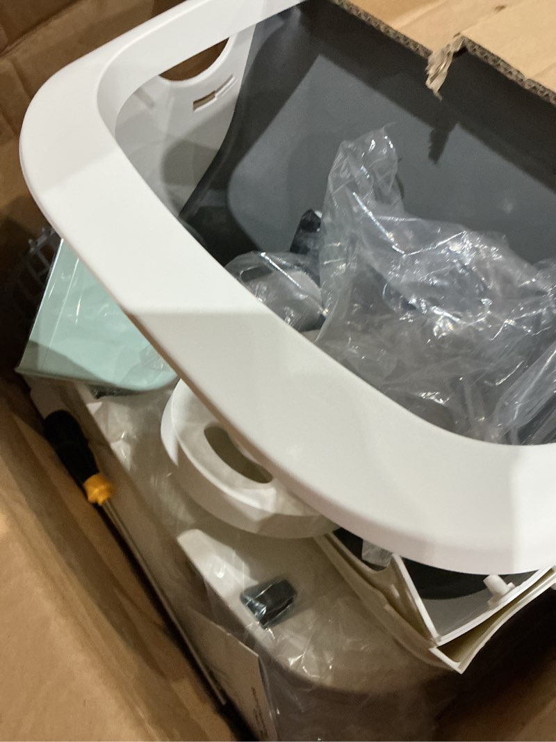 Condition photo showing As Is for automatic cat litter box self cleaning - app control and weight monitoring - ultra-quiet, suitable for medium cats and kittens, safe anti-pinch litter box (assembly required) - white