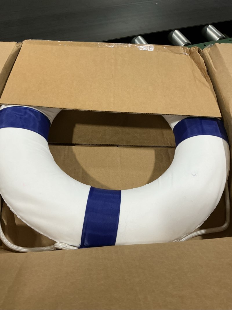 Condition photo showing As Is for 20 inch safety life preserver ring buoy for swimming, swim foam ring - pool safety throw rings, rescue lifeguard wall decoration blue