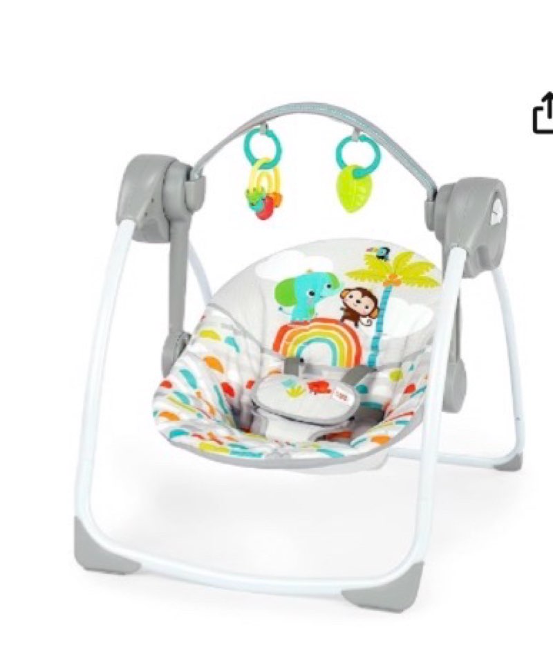 Bright Starts Playful Paradise Portable Compact Automatic Baby Swing with Music, Unisex, Newborn +
