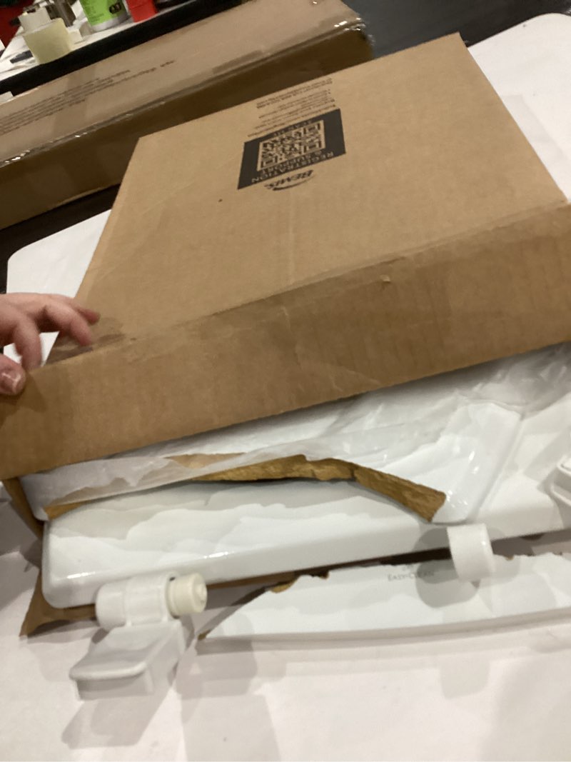 Condition photo showing As Is for Broken)))) )Mayfair Cassel Slow Close Toilet Seat, Easy Clean, Non Slip Premium Wood Seat, Easy Install, Made in USA, Elongated, White Elongated 1 - Toilet Seatn)