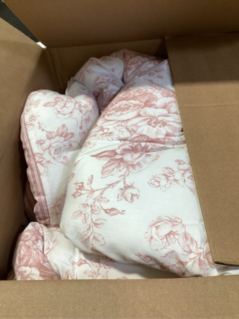 Condition photo showing Good Condition for laura ashley - twin comforter set, soft & reversible cotton bedding with a lightweight feel for year round comfort, 2 piece bed set with matching pillowcase (toile delight pink) twin toile delight pink