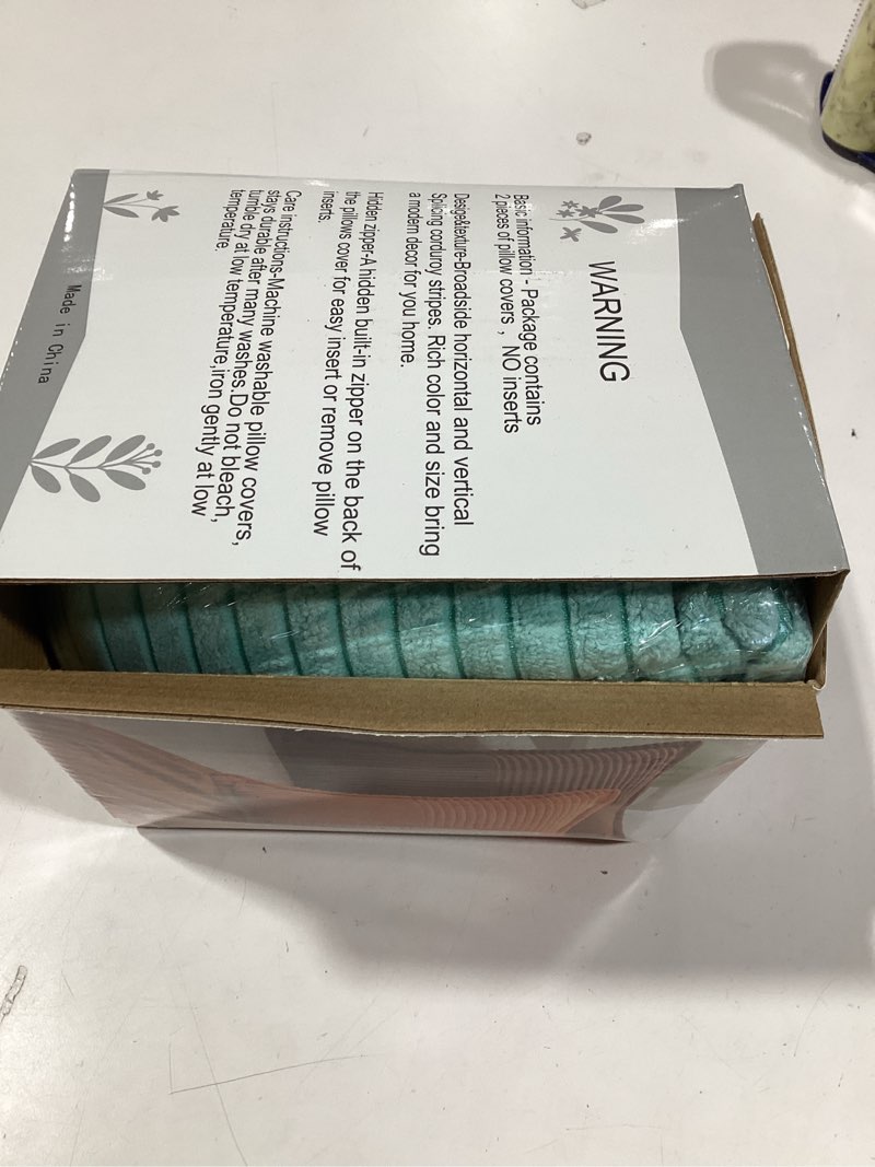 Condition photo showing Good Condition for HAUSSY Turquoise Decorative Throw Pillow Covers 24x24 Inch Set of 2,Soft Solid Corduroy Striped Cushion Case,Square Euro Pillow Shams,Winter Home Decorations for Couch,Bed Turquoise 24" x 24" (Pack of 2)