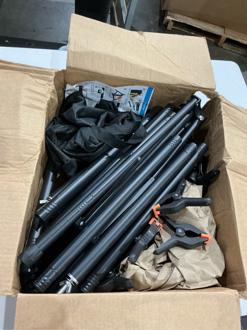 Condition photo showing As Is for emart backdrop stand 10x7ft(wxh) photo studio adjustable background stand support kit with 2 crossbars, 8 clamps, 2 sandbags and carry bag for parties, events decoration, wedding, photography 10x7ft black