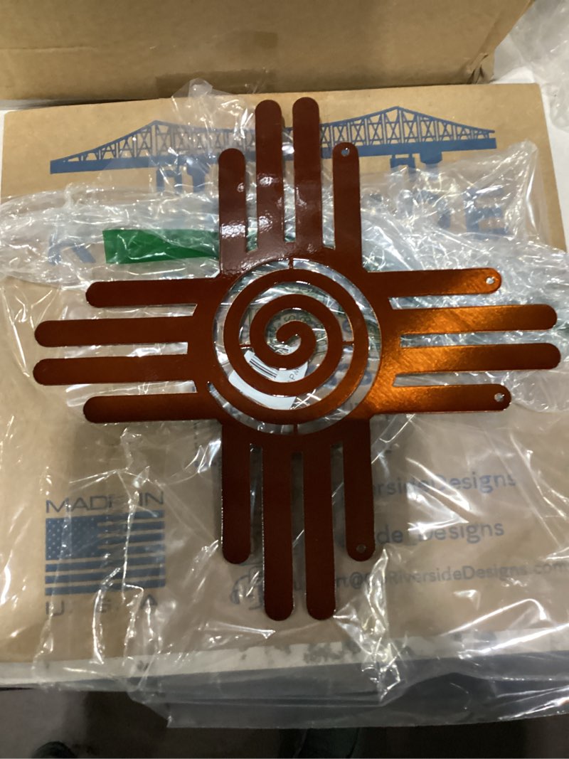Condition photo showing New/Like New for riverside designs zia sun metal wall art steel outdoor decor (copper, 12" l x 12" w) copper 12"l x 12"w