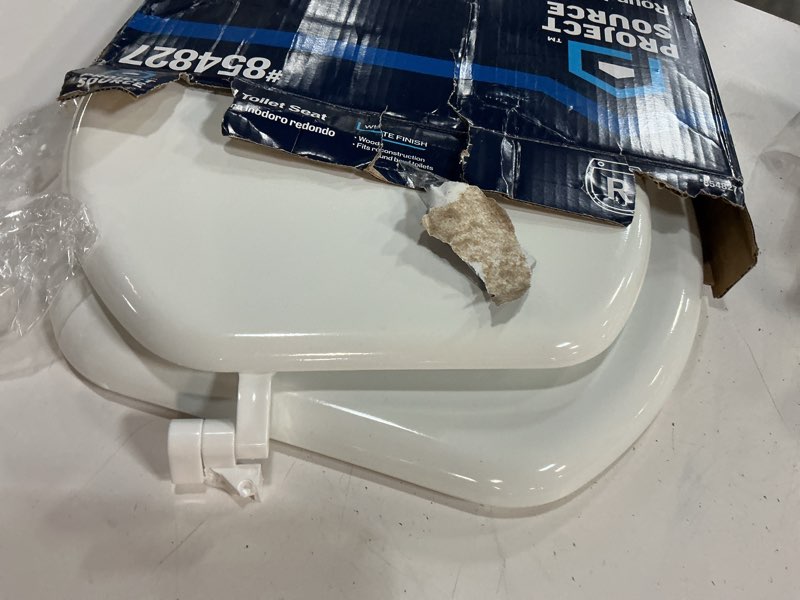Condition photo showing As Is for project source wood white round toilet seat