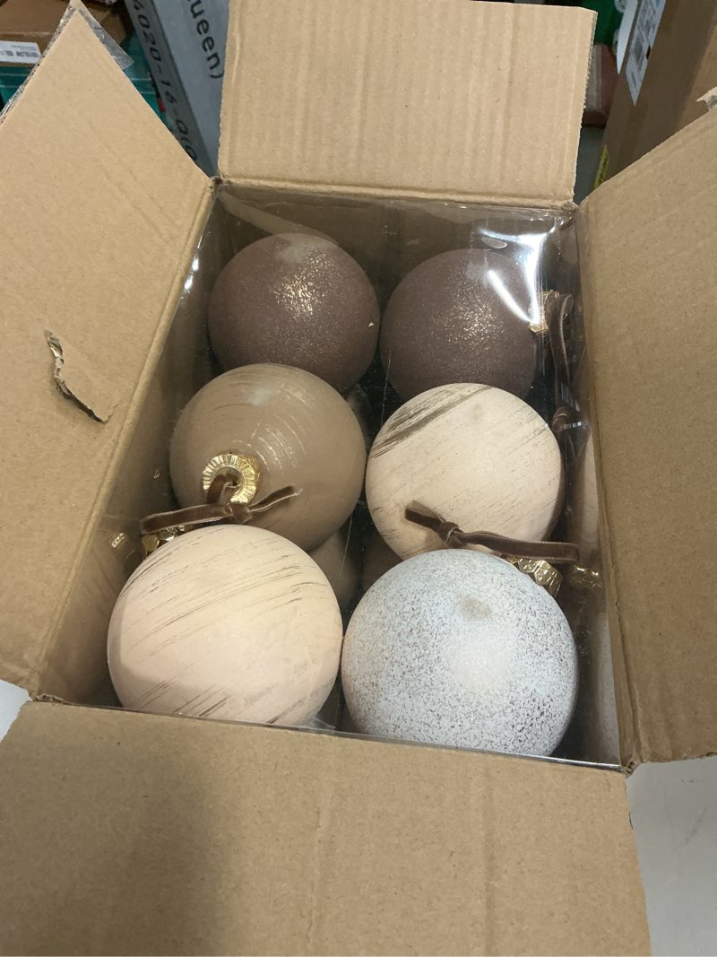 Condition photo showing New/Like New for 12 Pcs Neutral Textured Christmas Ball Ornaments 4 Inch Xmas Tree Decorations Rustic Farmhouse Boho 