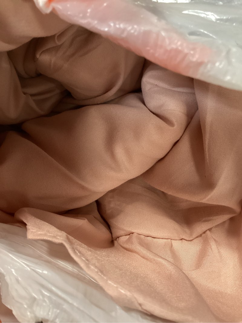 Condition photo showing As Is for anluoer full comforter set 7 piece, pink bed in a bag with shams, all season ruffle shabby chic bedding sets with 1 comforter, 2 pillow shams, 2 pillowcases, 1 flat sheet blush-ruffle full