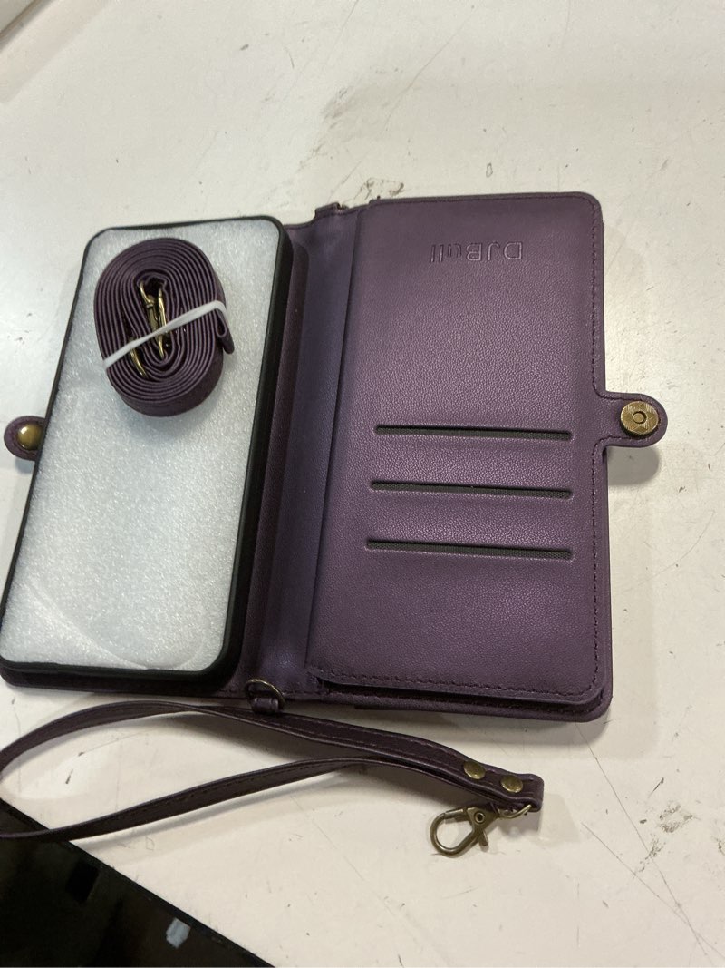 Condition photo showing Good Condition for djbull for samsung galaxy s25 plus wallet case with card holder, shoulder and wristlet straps, soft pu leather, magnetic snap, flip phone case for women men for samsung s25 plus purple