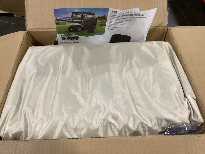 Condition photo showing Good Condition for 10L0L Golf Cart Enclosure fit for 2 Passenger EZGO TXT & RXV, Waterproof Windproof Portable Transparent Golf Cart Cover Storage Driving 4 Sided Enclosure beige