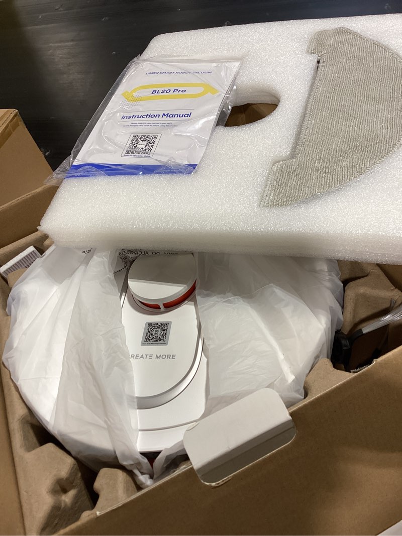 Condition photo showing New/Like New for bagotte robot vacuum and mop combo, 6000pa robotic vacuum with mapping, self-emptying station for 90 days hands-free, lidar navigation, wi-fi/app/alexa voice control, for carpets & hard floors pearl whtie