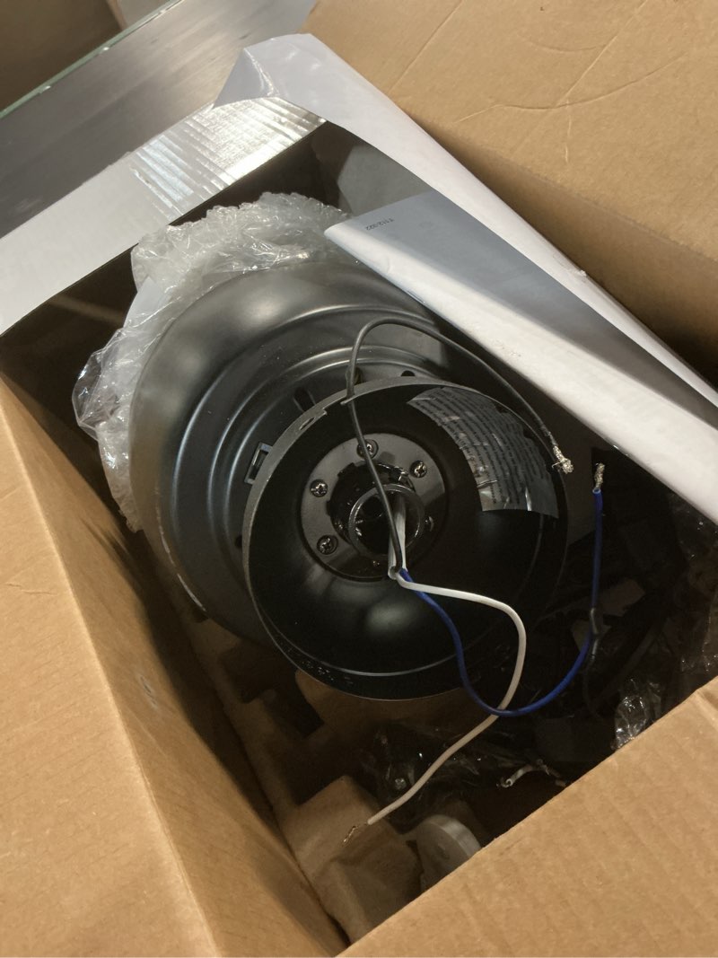 Condition photo showing As Is for harbor breeze bradbury 48-in integrated led downrod or flush mount matte black with matte black/greywood blades ceiling fan with light - remote included ( 6 -blade )