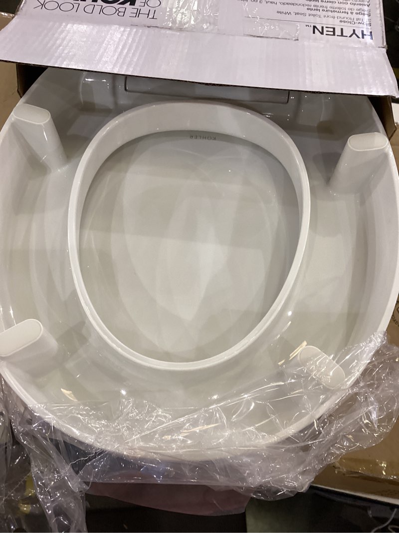 Condition photo showing Good Condition for KOHLER 25876-0 Hyten 3" Height, Elevated Soft Close Round Toilet Seat, Contoured Seat with Grip-Tight Bumpers, Quick-Attach Hardware, White White Round