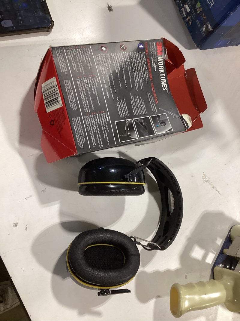 Condition photo showing As Is for 3m worktunes connect plastic hearing protection earmuffs with bluetooth compatibility