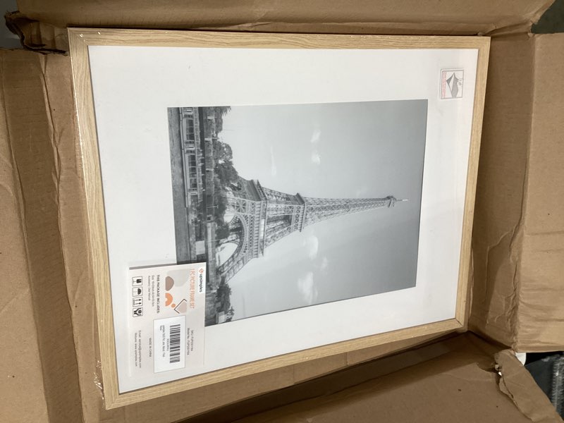 Condition photo showing Good Condition for upsimples 16x20 picture frame, display pictures 11x14 with mat or 16 x 20 without, wall hanging poster frame, natural, 1 pack natural 16x20