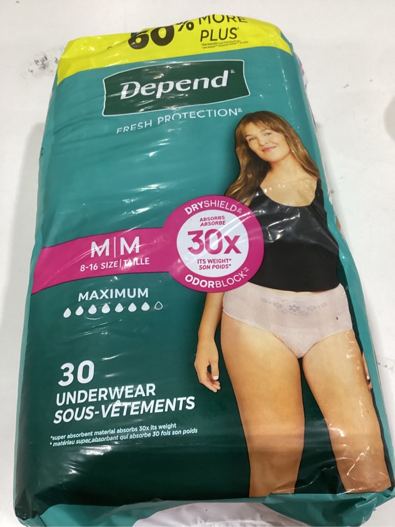 Condition photo showing New/Like New for depend fresh protection adult diapers, incontinence & postpartum bladder leak underwear for women, disposable, maximum, medium, blush, 30 count, packaging may vary medium 30