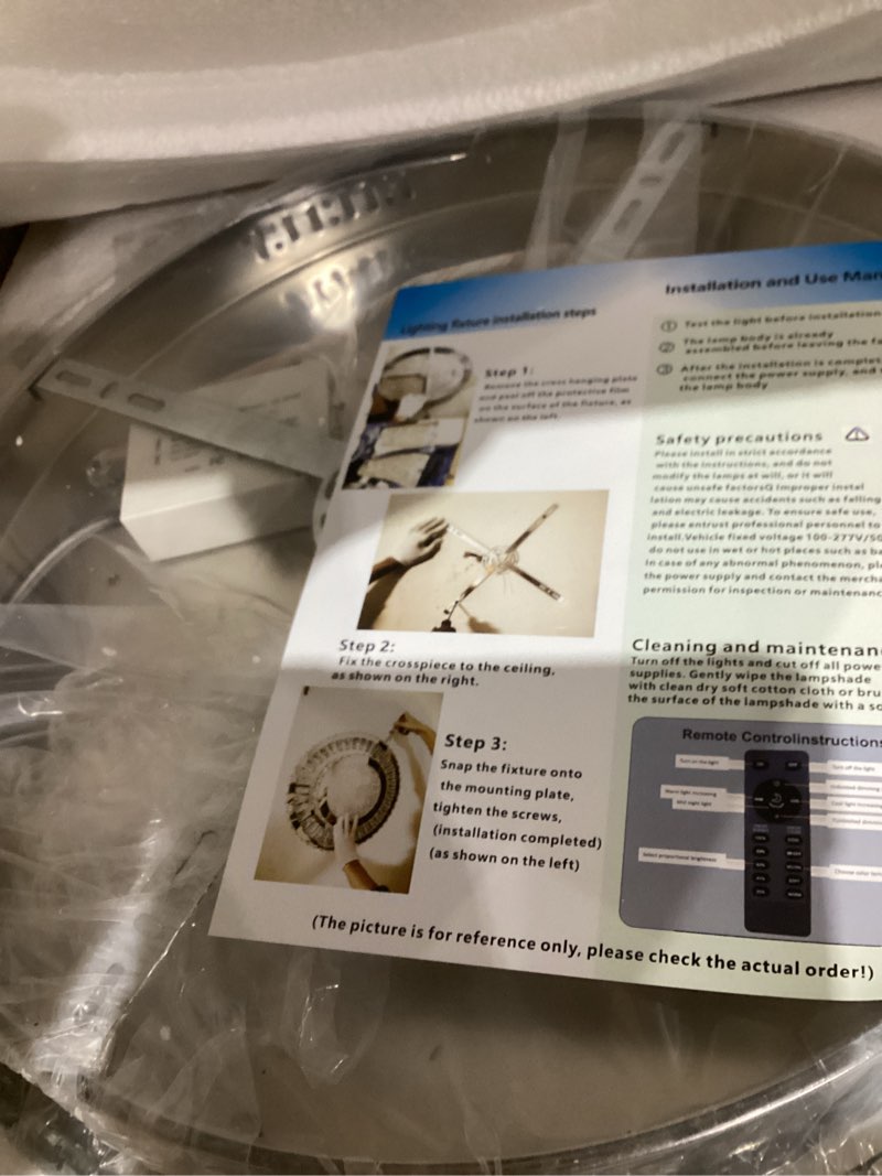 Condition photo showing As Is for 20" K9 Crystal LED Ceiling Light, 2-Layer Flush Mount Chandelier with Remote, Modern Crystal Light Fixture for Low Ceilings Living Room Bedroom, Dimmable LED (3000K-6500K), Easy to Install