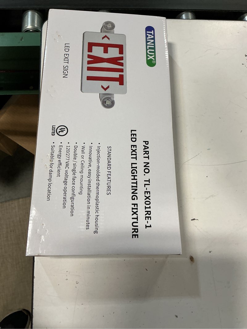 Condition photo showing New/Like New for tanlux red exit sign with emergency light, led exit light with battery backup, ul listed, ac 120/277v, commercial emergency lights combo - 1 pack 1 pack white housing+red letter