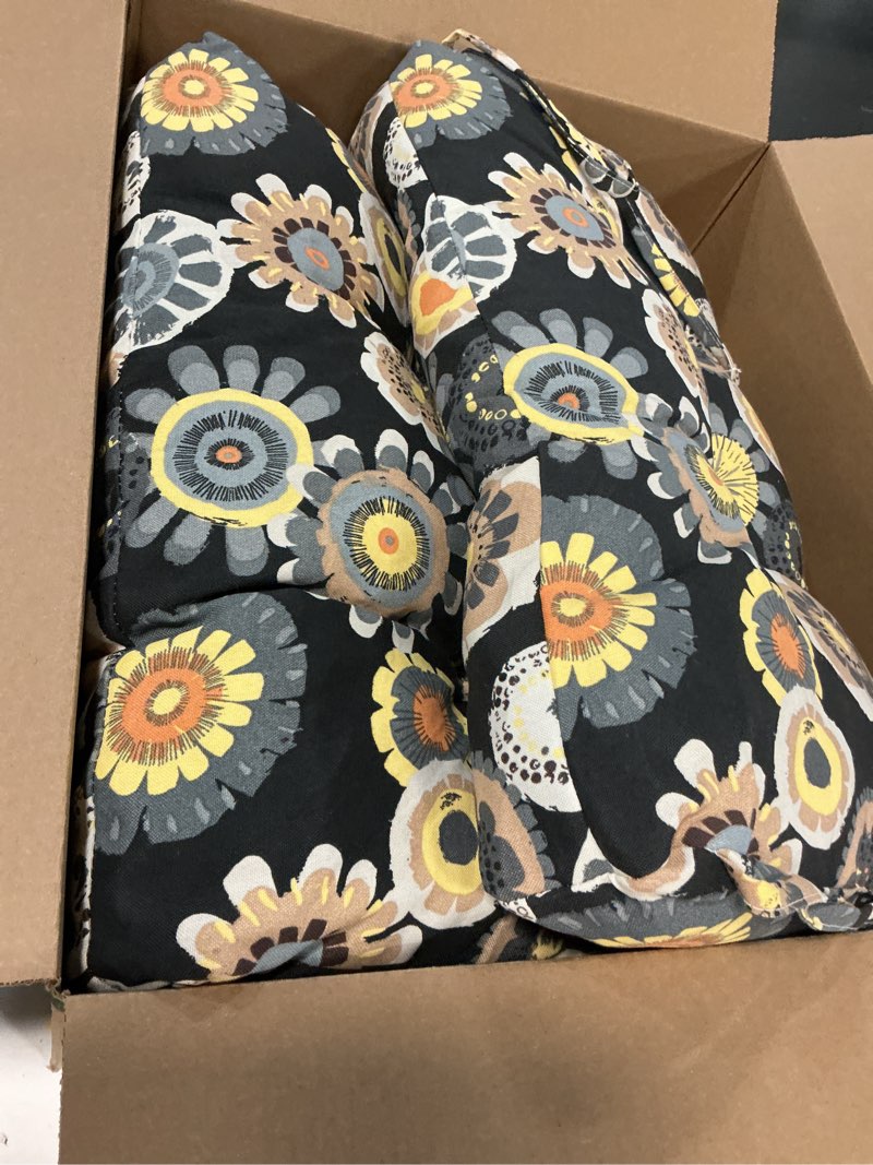 Condition photo showing Good Condition for outdoor seat chair cushions, tufted back patio furniture cushions set of 2, water repellent wicker replacement for home garden chairs, 42x21x4 inch, black yellow crosby 42"x21"x4" black yellow crosby