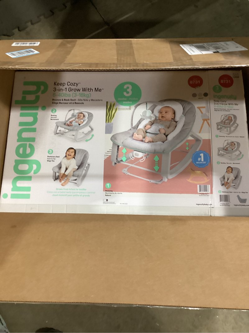 Condition photo showing Good Condition for Ingenuity Keep Cozy 3-in-1 Grow with Me Vibrating Baby Bouncer, Seat & Infant to Toddler Rocker, Vibrations & -Toy Bar, 0-30 Months Up to 40 lbs (Weaver)