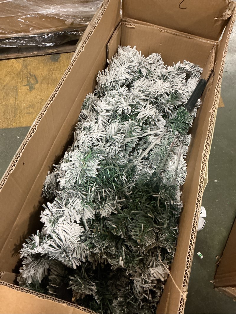 Condition photo showing Good Condition for National Tree Company 7.5 ft Unlit Flocked Acacia Medium Artificial Christmas Tree, 512 Tips, Includes Stand, Green 5ft 11in