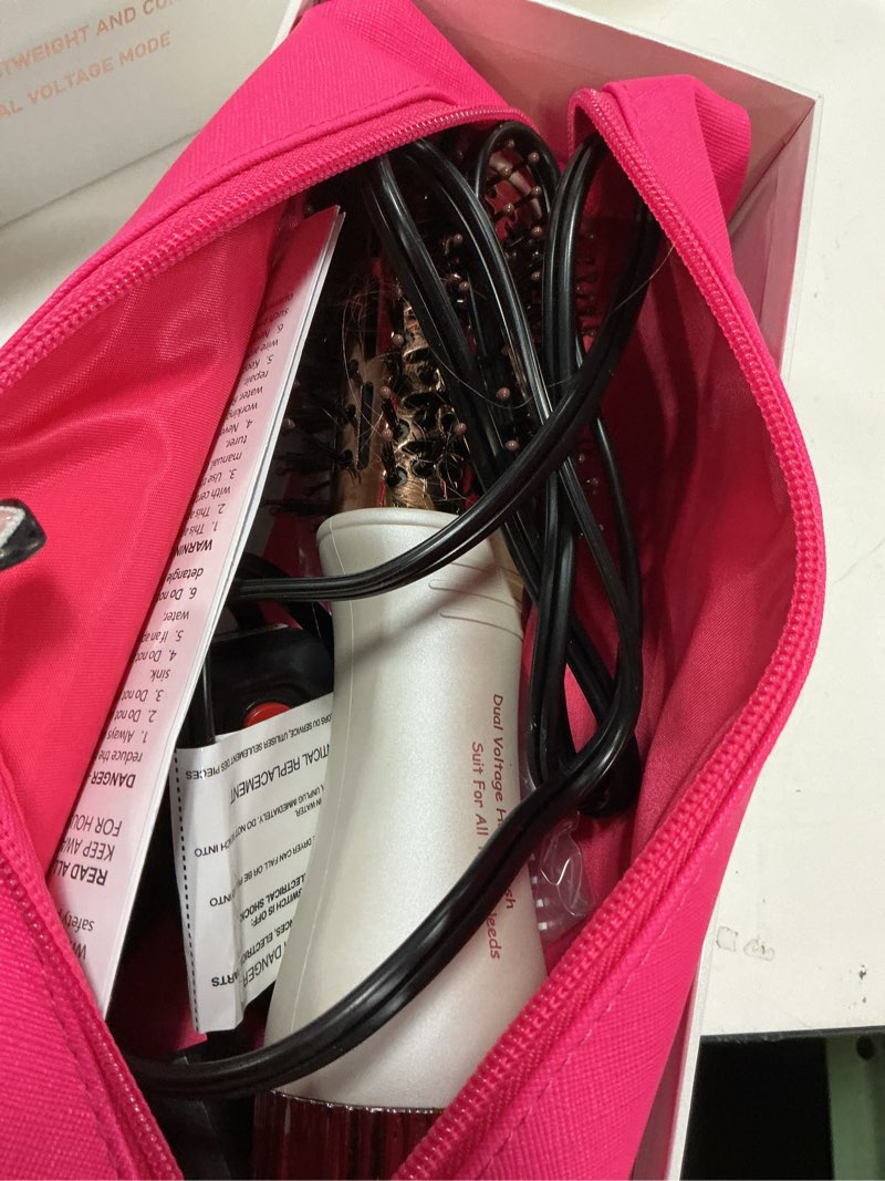 Condition photo showing As Is for 4-in-1 Travel Dual Voltage Hair Dryer Brush Blow Dryer Brush,Portable 2 inch Mini Hot Air Brush,Travel Hair Styler/Volumizer/Straightener/Curler,110-240V European Blow Dry Brush with EU&UK Plug