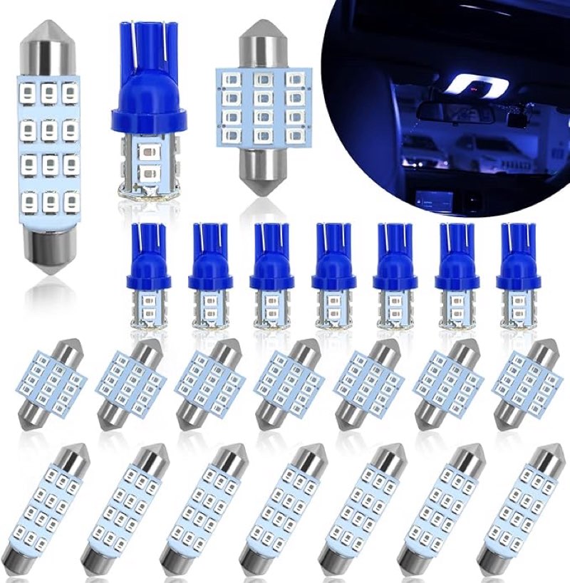 Car Led Bulb, Car Led Combination Set of 24 Sets, Used for Car Interior Lights, Indoor Map Dome Lights, Trunk Lights, License Lights, Etc. (Blue)