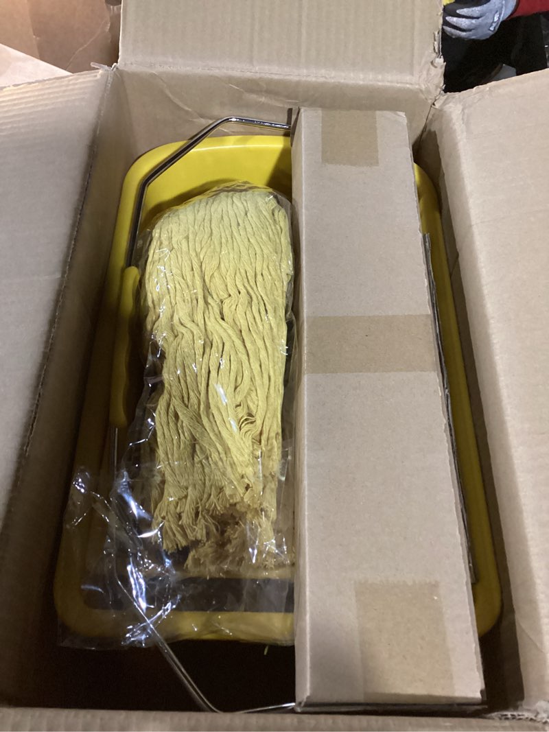 Condition photo showing Good Condition for Mop Bucket with Wringer, 22 Qt (5.5 Gallon), Floor Cleaning, Handle, Wheels, 16.5" L x 10.6" W x 26.4" H, Yellow,Plus One Cotton Mop