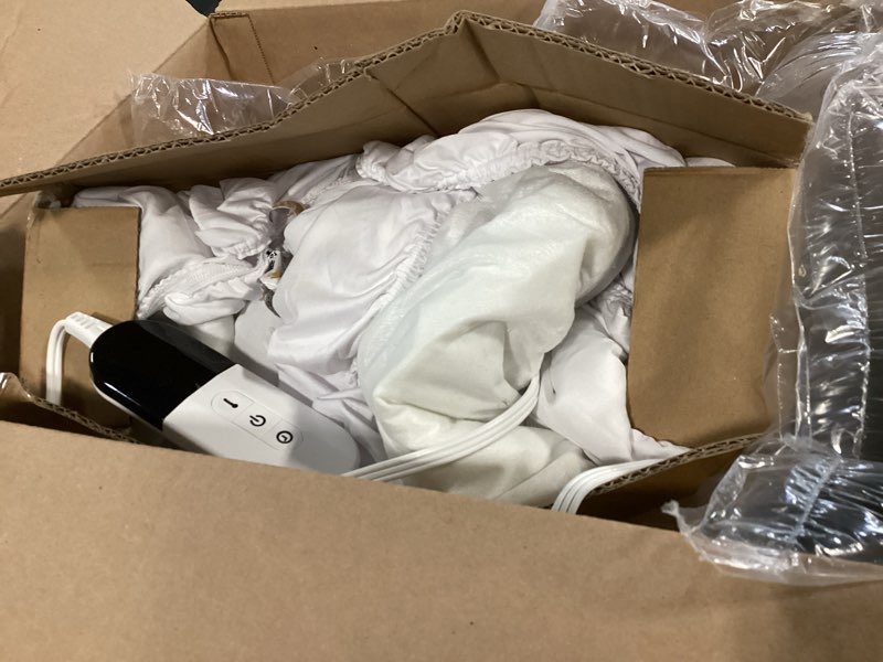 Condition photo showing As Is for heated mattress pad queen size, quilted electric mattress pad, dual controller, bed warmer fit up to 21", 6 heat settings, 1-10 hours auto off, fast heating, white