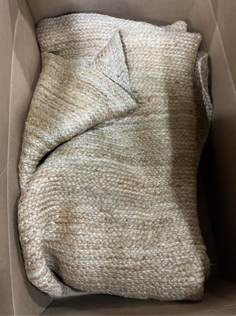 Condition photo showing As Is for kema 3x5 feet handwoven jute braided area rug, natural yarn - rustic vintage braided reversible rectangular rug- rugs for bedroom, kitchen, living room, farmhouse 3' x 5'