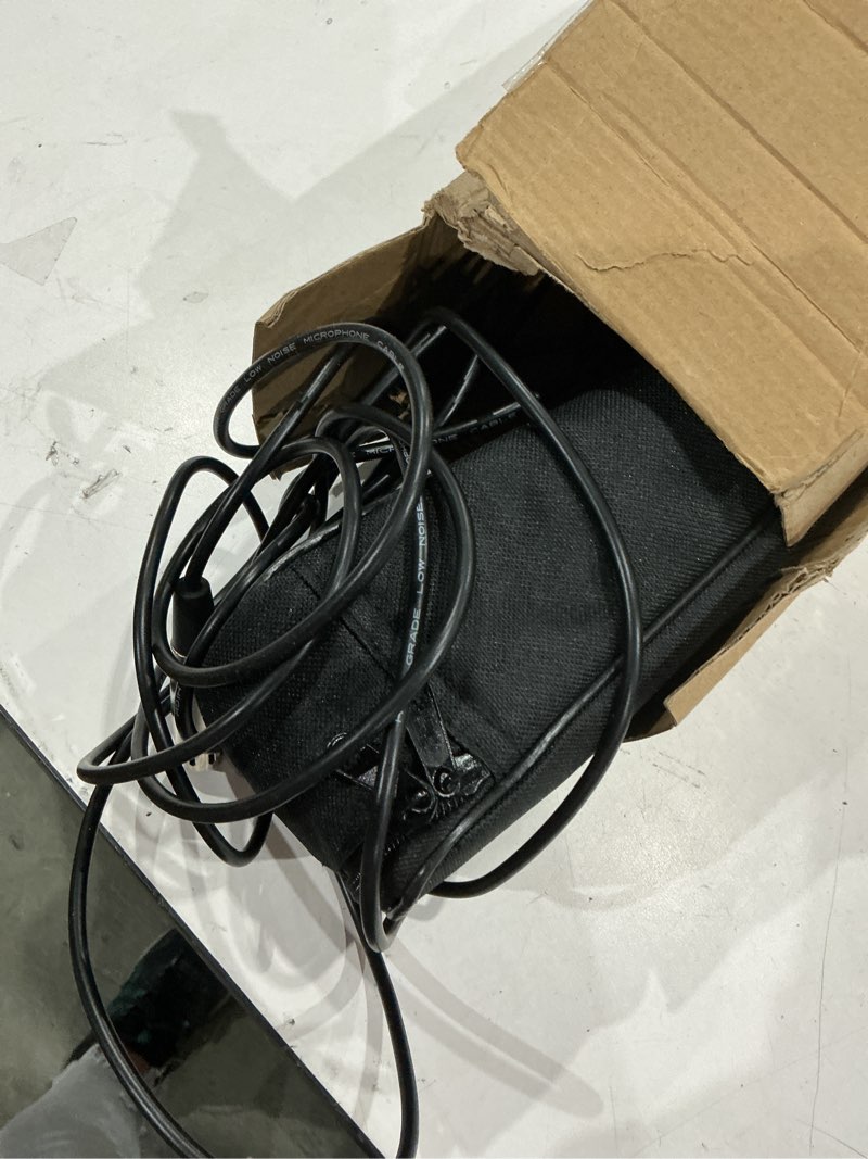 Condition photo showing As Is for pyle professional handheld dynamic microphone kit - unidirectional vocal wired microphone w/carry bag, metal mic stand, holder/clip & 16.4ft xlr audio cable to 1/4'' audio connection pdmic88st,black