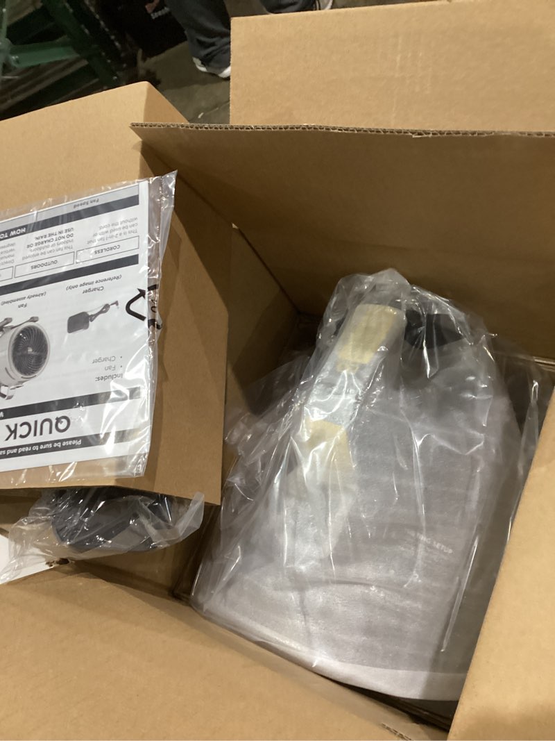 Condition photo showing New/Like New for Shark FlexBreeze HydroGo Fan—Ultra-powerful portable fan with indoor + outdoor mist. Corded & cordless, 5 speeds, evaporative misting, Grey, FA052