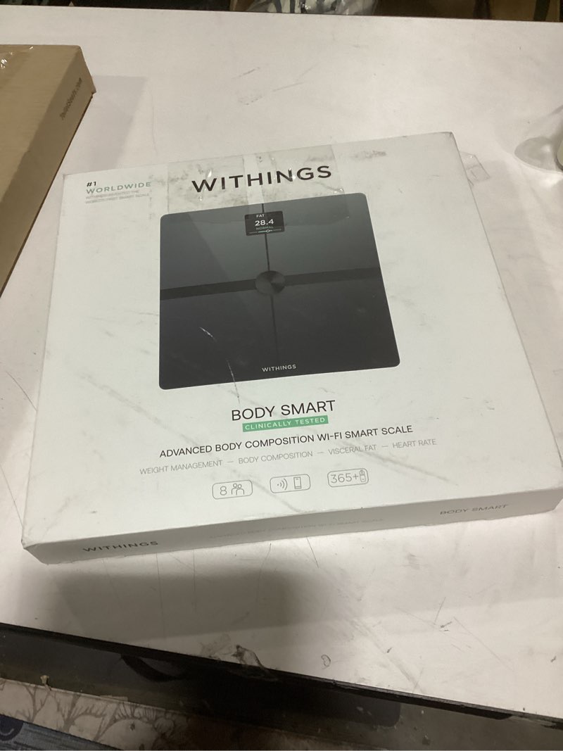 Condition photo showing As Is for withings body smart - accurate scale for body weight and fat percentage, body composition wi-fi and bluetooth weight scale, baby weight scale, smart scale apple health compatible, bathroom scale black body smart